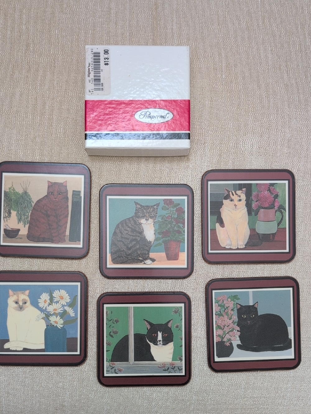 Vintage Pimpernel Cat Coasters Set of 6 Cat and Floral Designs Made in England